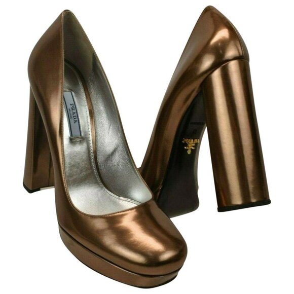 PRADA SHOES METALLIC BRONZE PUMPS HIGH HEEL sz IT 39.5 US 9.5 - Picture 1 of 6